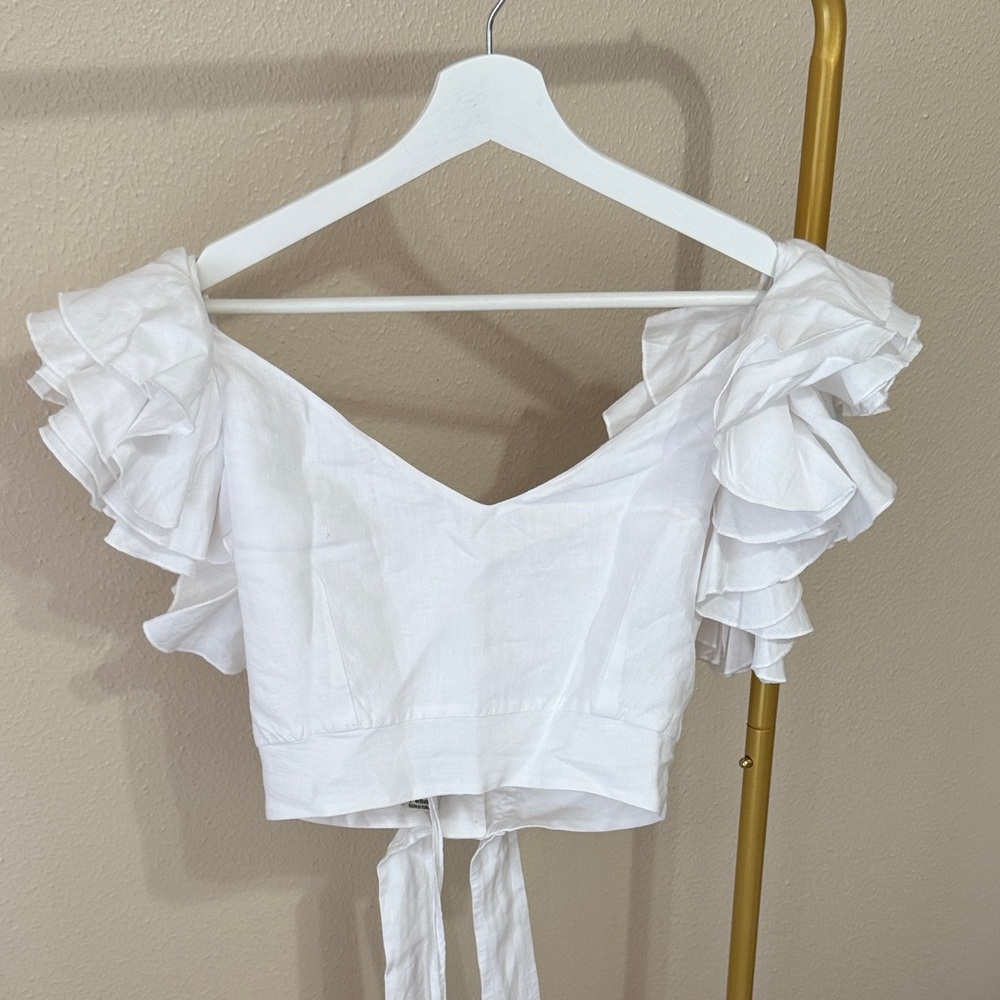Fanm Mon White Ruffle Sleeve Blouse